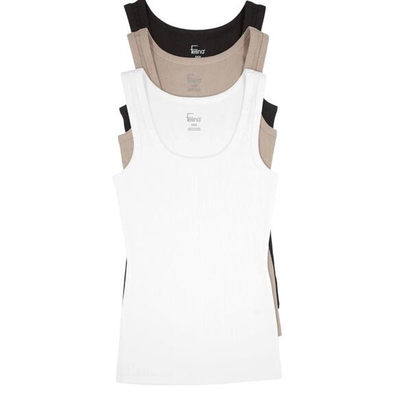Felina Ribbed Tank 3-Pack White Tan Black Size Medium NIB - Picture 3 of 6